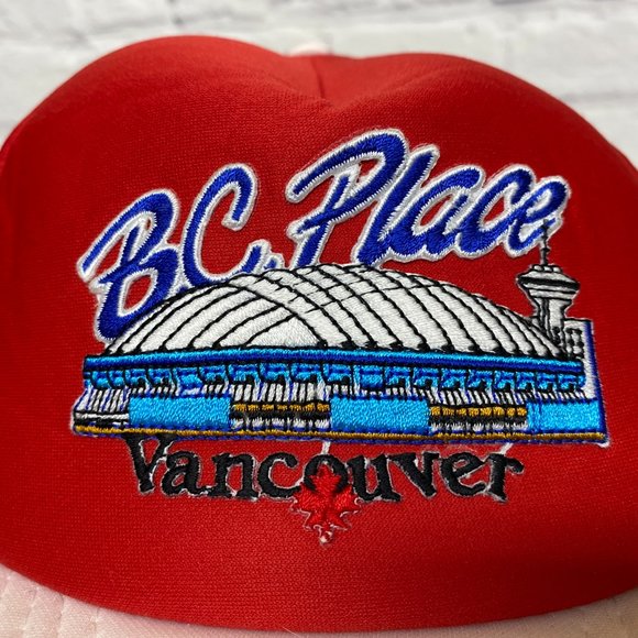 Vintage Trucker Hat Mesh Leaf Cap Snapback Red White BC Place Vancouver Canadian - Picture 6 of 9